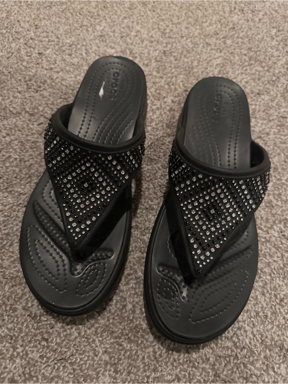 Crocs Black Rhinestone Wedge Sandals